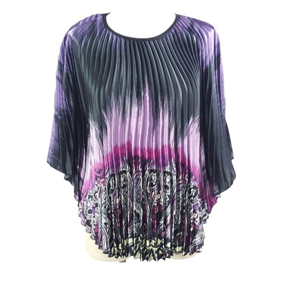 Butterfly Style Women Knife Pleated Blouse Paisley Purple - Picture 3 of 8